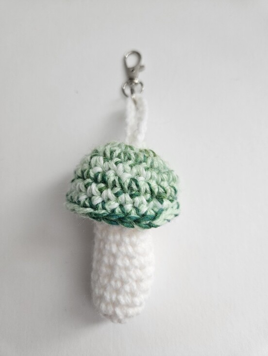Handmade Accessories - Mushroom Chapstick Holder Keychain - White & Green